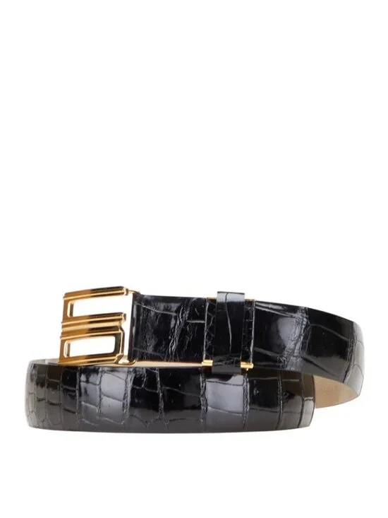 Dior CD Buckle Croco Embossed Black Leather Belt - Picture 2 of 8